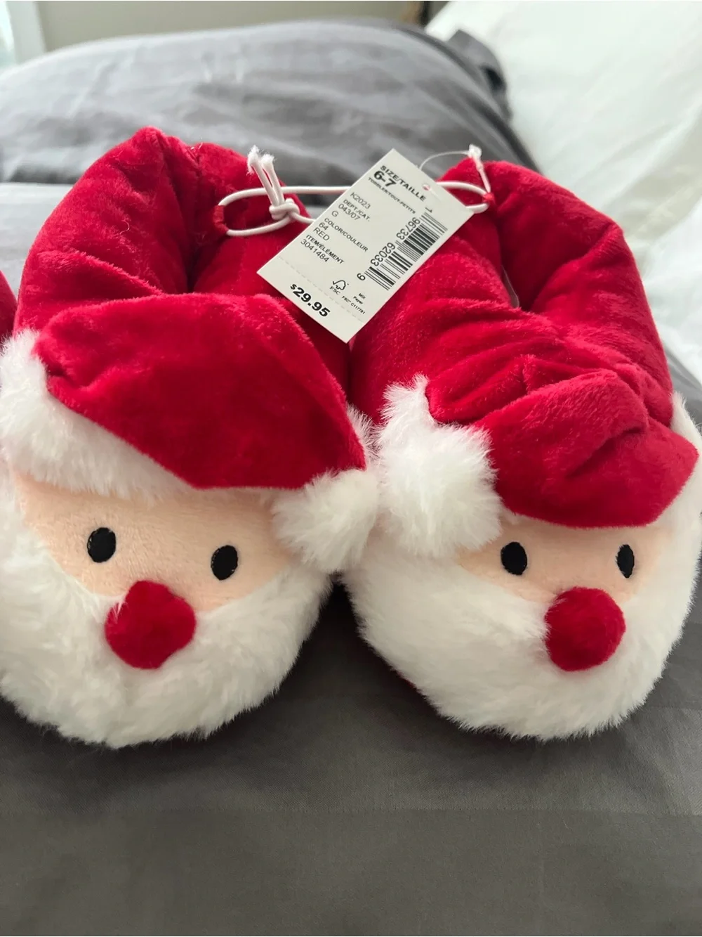 The Children's Place Red White Santa Plush Kids Slippers